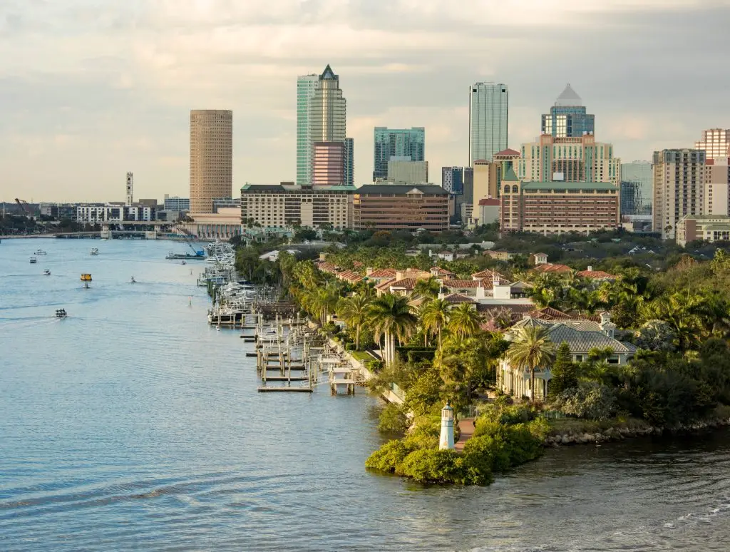 View of downtown Tampa, Florida from the harbor.